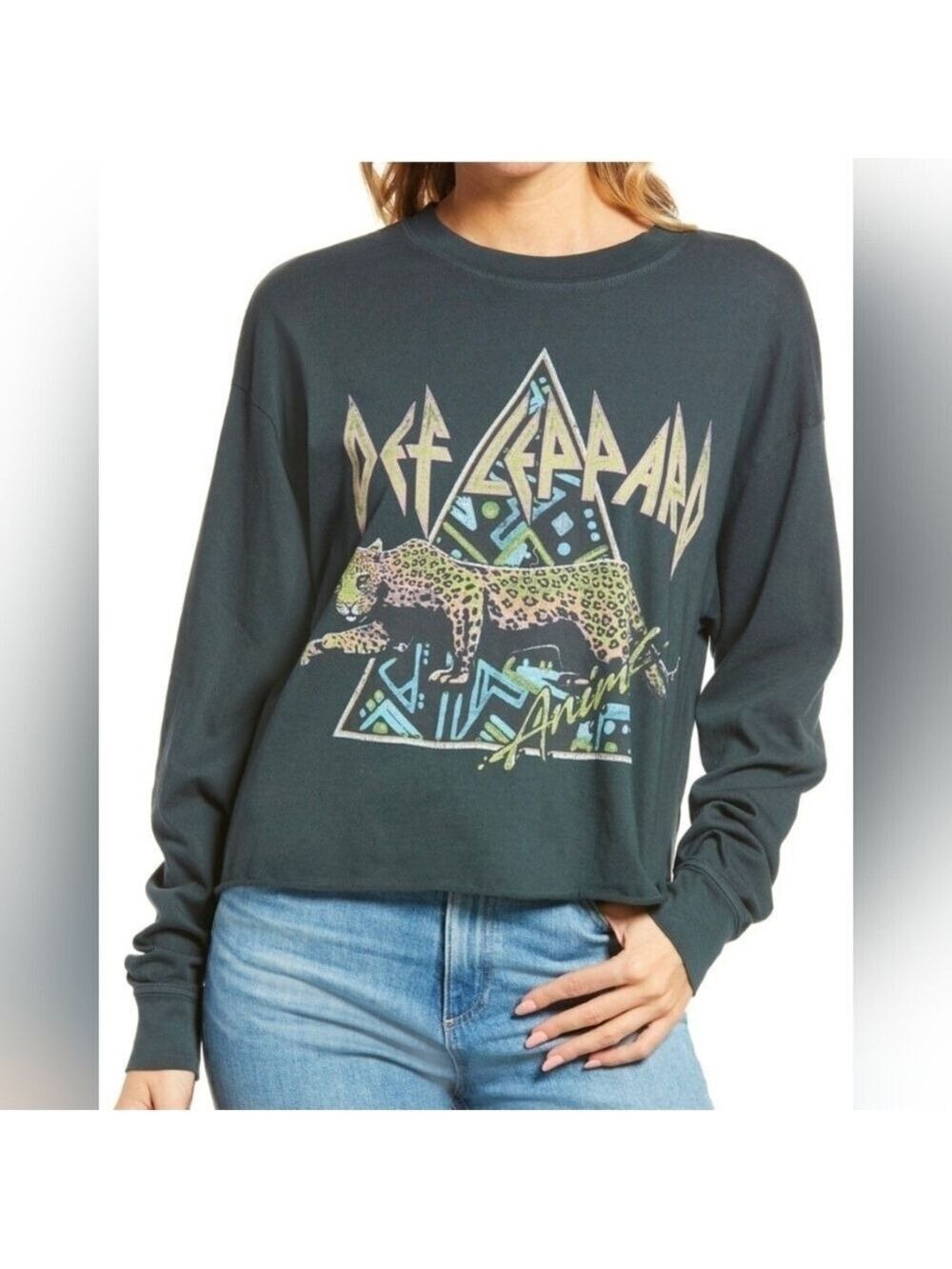 Daydreamer Def Leppard Graphic Long Sleeve Crop T-shirt Size L